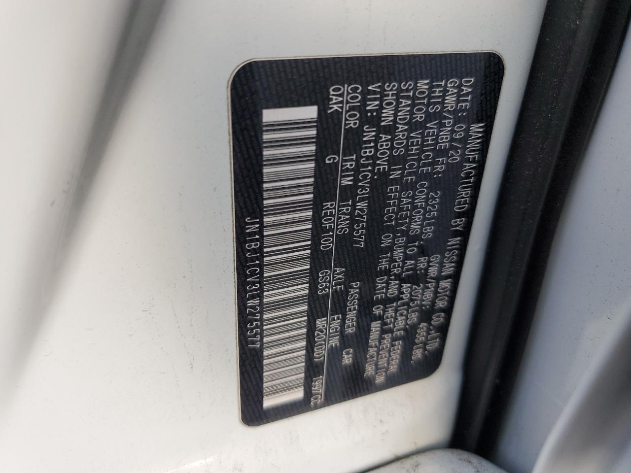 2020 Nissan Rogue VIN JN1BJ1CV3LW275577 Copart auction photo, side damage thumbnail 13