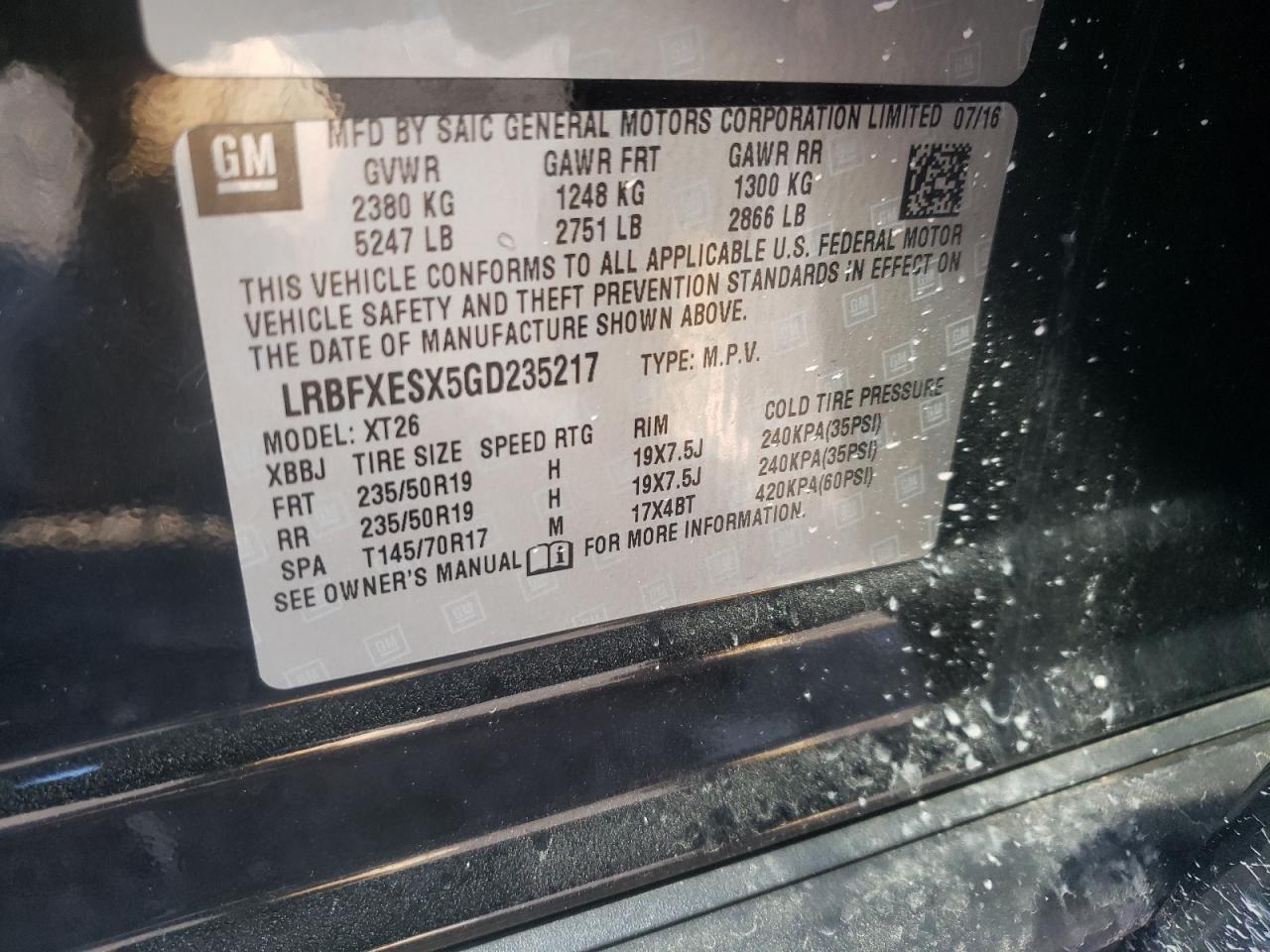 2016 Buick Envision VIN LRBFXESX5GD235217 Copart auction photo, front end damage thumbnail 15
