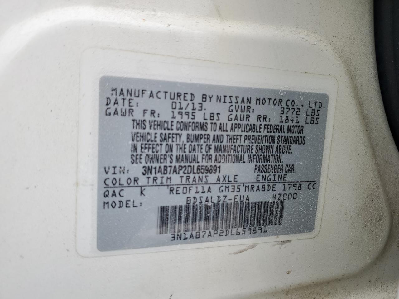 2013 Nissan Sentra VIN 3N1AB7AP2DL659891 Copart auction photo, front end damage thumbnail 14
