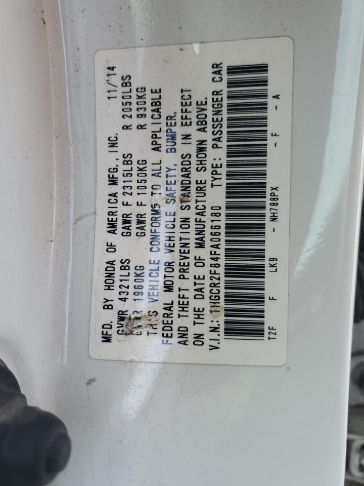 2015 Honda Accord VIN 1HGCR2F84FA066180 Copart auction photo, front end / side damage thumbnail 12