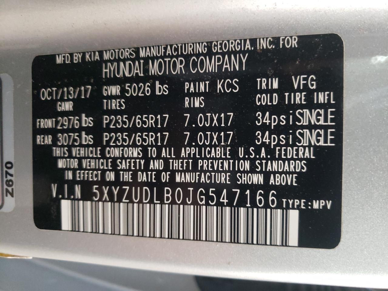 2018 Hyundai Santa Fe VIN 5XYZUDLB0JG547166 Copart auction photo, front end damage thumbnail 13