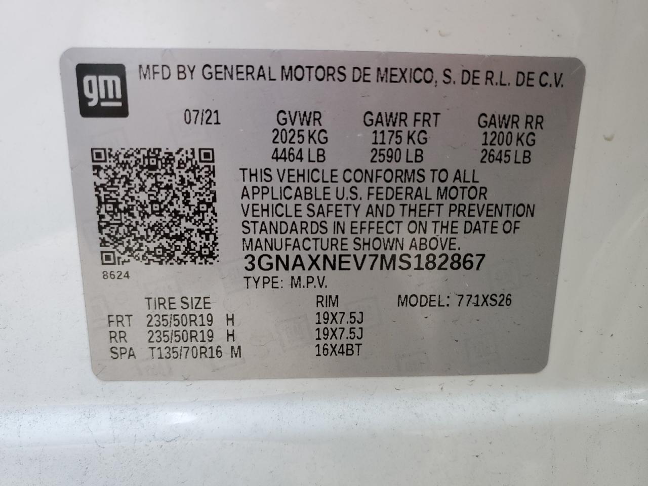 2021 Chevrolet Equinox VIN 3GNAXNEV7MS182867 Copart auction photo, side damage thumbnail 14