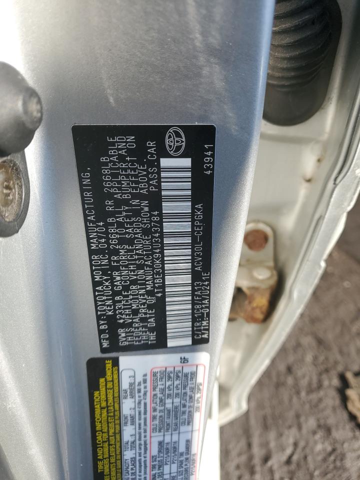 2004 Toyota Camry VIN 4T1BE30K94U343784 Copart auction photo, front end damage thumbnail 12