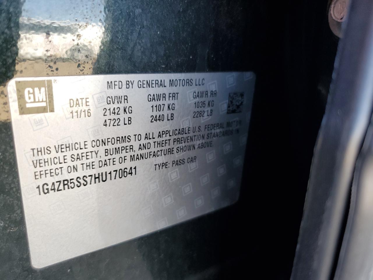 2017 Buick LaCrosse VIN 1G4ZR5SS7HU170641 Copart auction photo, rear end damage thumbnail 14