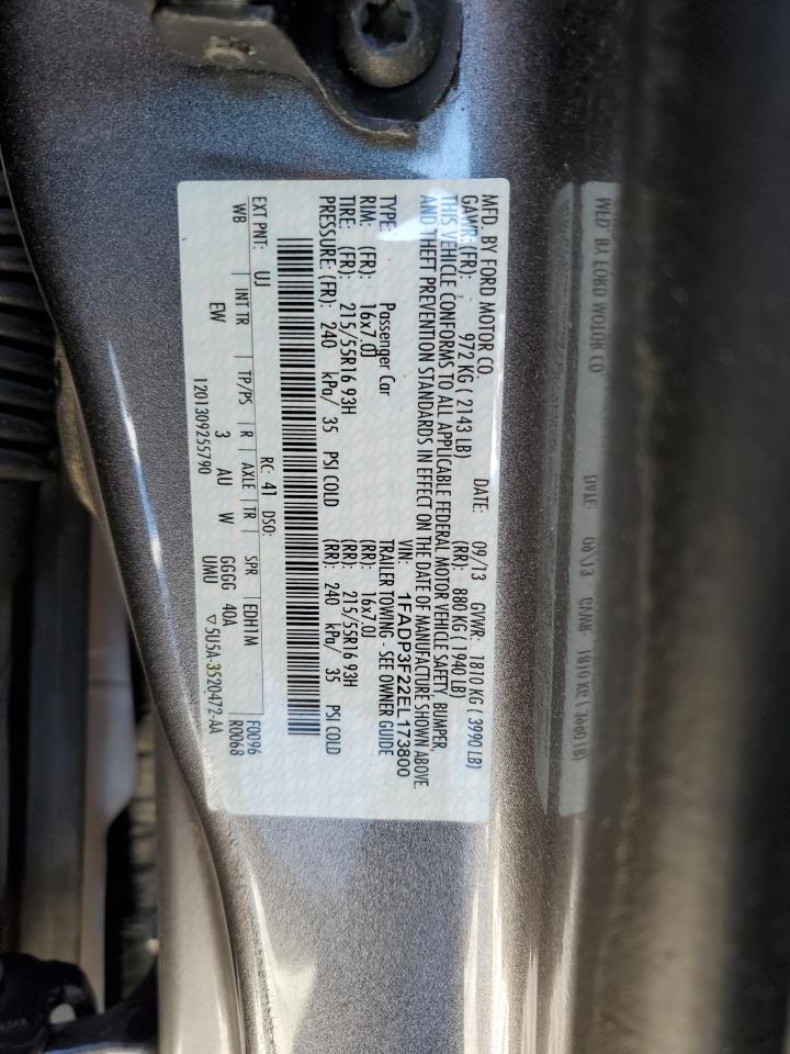 2014 Ford Focus VIN 1FADP3F22EL173800 Copart auction photo, front end damage thumbnail 12