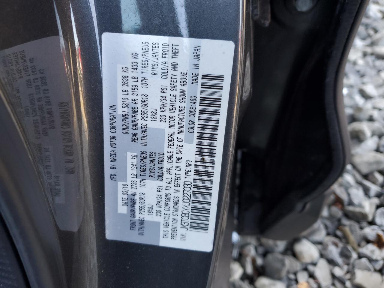 2018 Mazda CX-9 VIN JM3TCBCYXJ0227030 Copart auction photo, rear end / side damage thumbnail 12