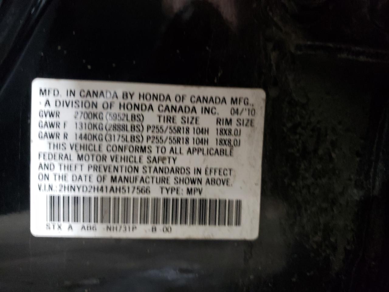2010 Acura MDX VIN 2HNYD2H41AH517566 Copart auction photo, front end / undercarriage damage thumbnail 13