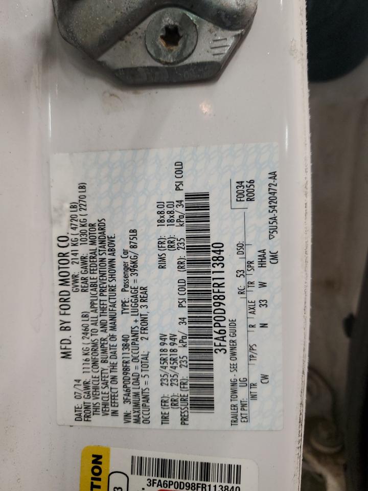 2015 Ford Fusion VIN 3FA6P0D98FR113840 Copart auction photo, front end damage thumbnail 13