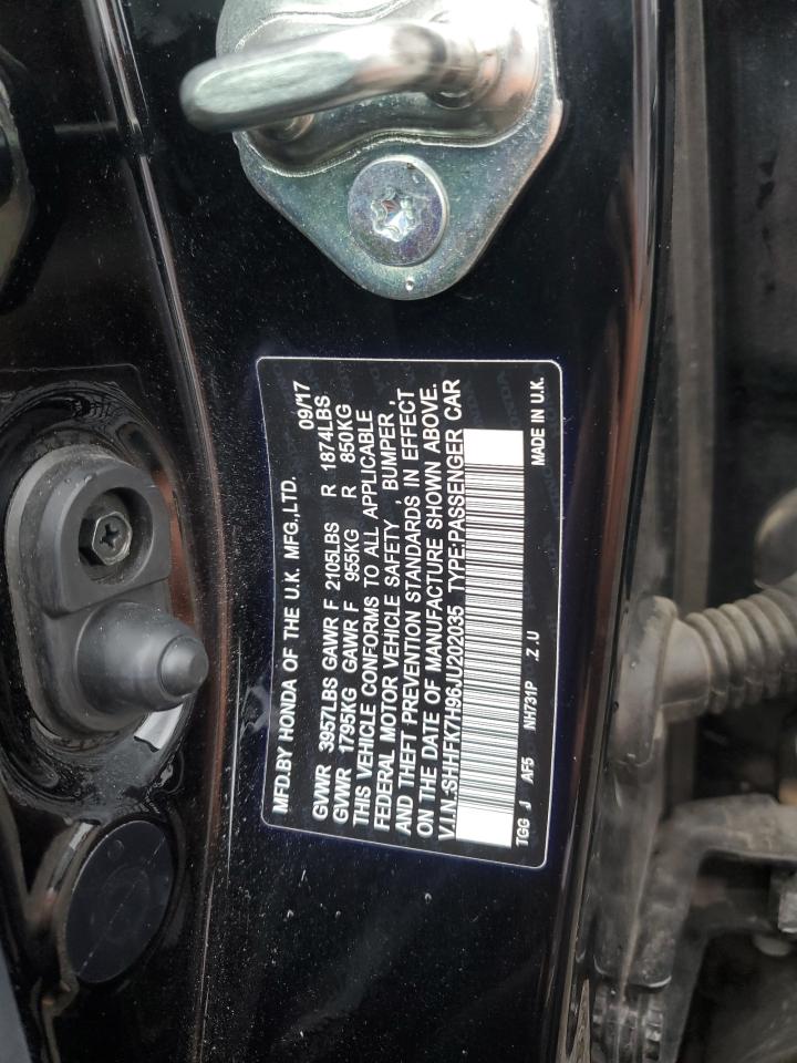 2018 Honda Civic VIN SHHFK7H96JU202035 Copart auction photo, rear end / side damage thumbnail 12
