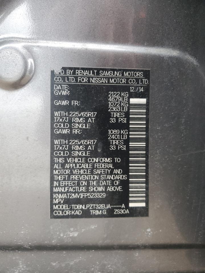2015 Nissan Rogue VIN KNMAT2MV1FP523329 Copart auction photo, front end / mechanical damage thumbnail 12