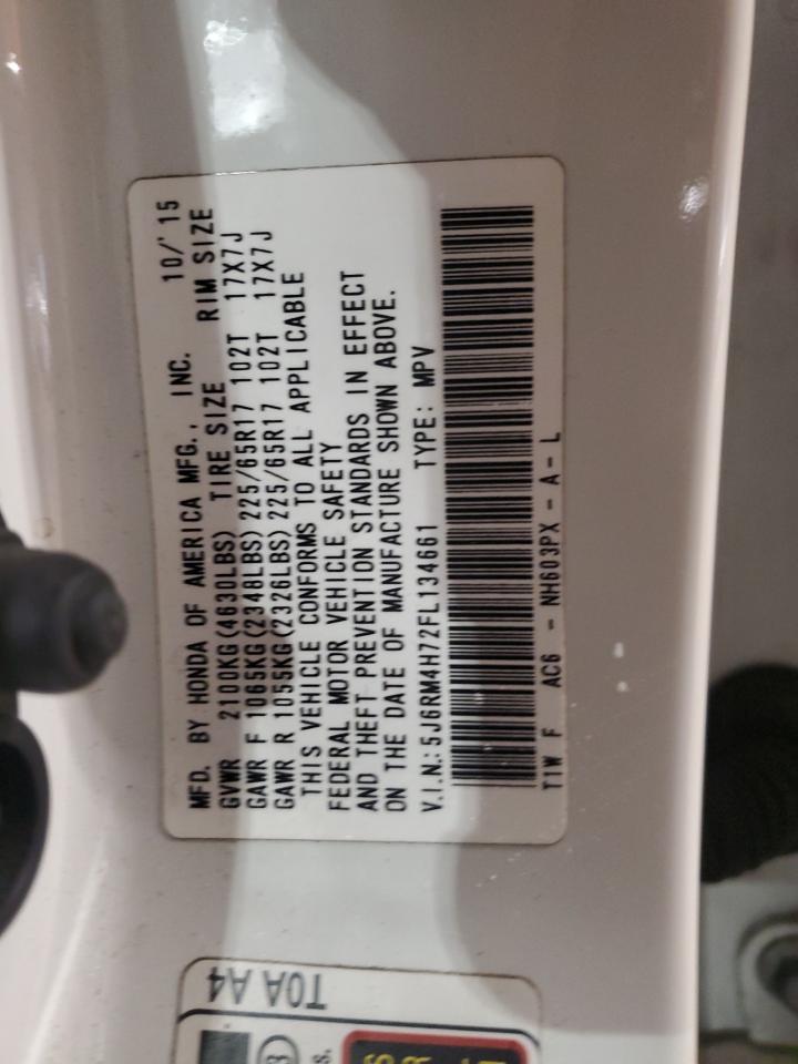 2015 Honda CR-V VIN 5J6RM4H72FL134661 Copart auction photo, front end damage thumbnail 13