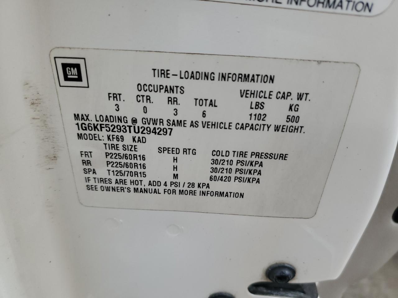 1996 Cadillac De Ville VIN 1G6KF5293TU294297 Copart auction photo, minor dent/scratches damage thumbnail 12