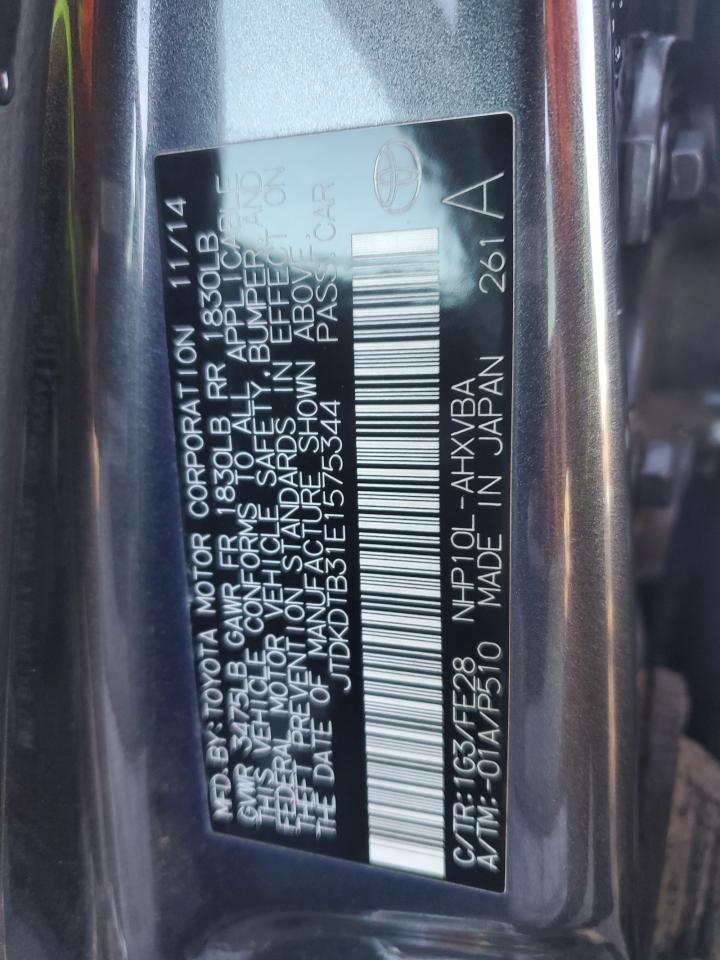 2014 Toyota Prius VIN JTDKDTB31E1575344 Copart auction photo, rear end / side damage thumbnail 12