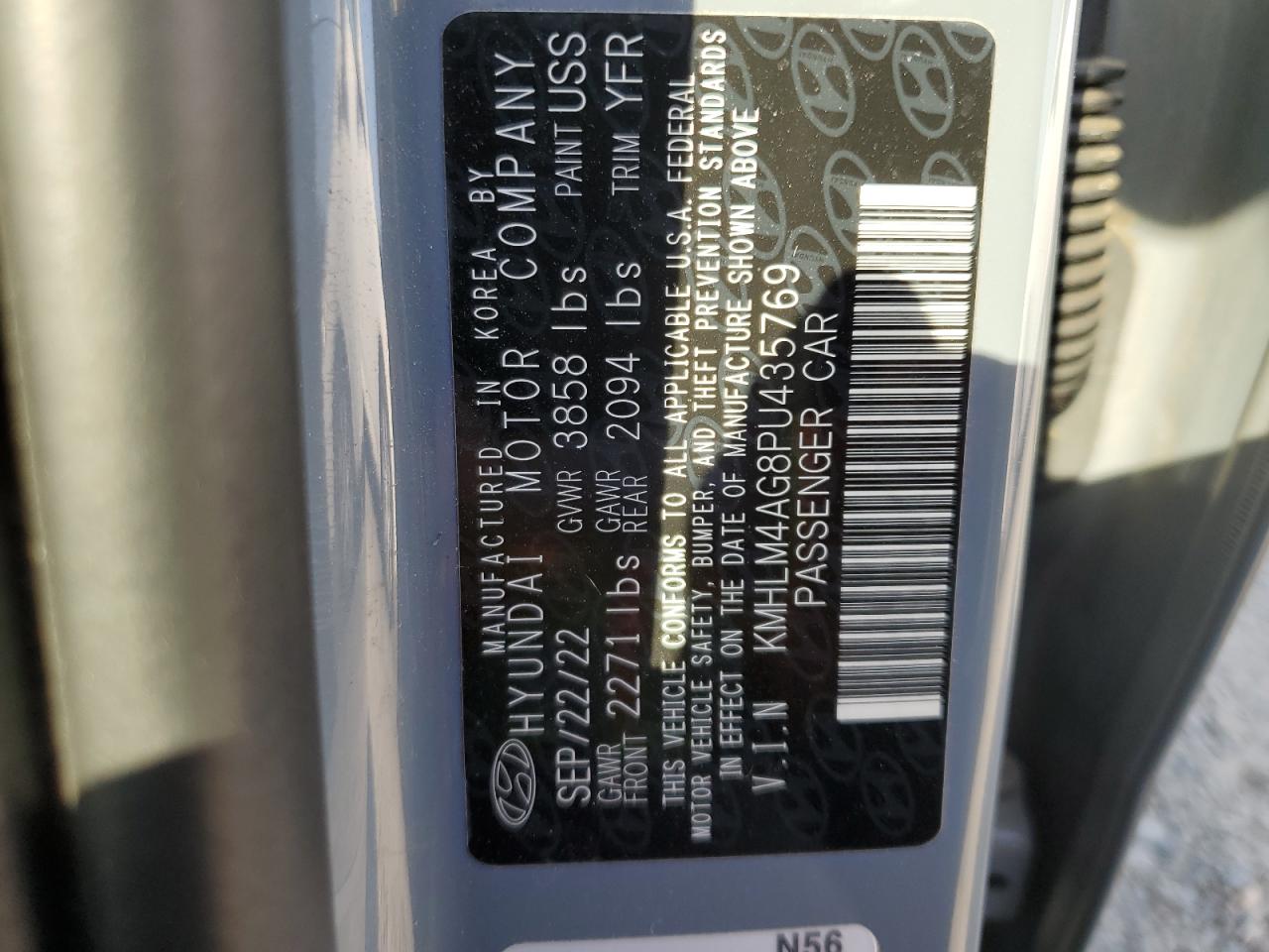 2023 Hyundai Elantra VIN KMHLM4AG8PU435769 Copart auction photo, rear end / side damage thumbnail 12