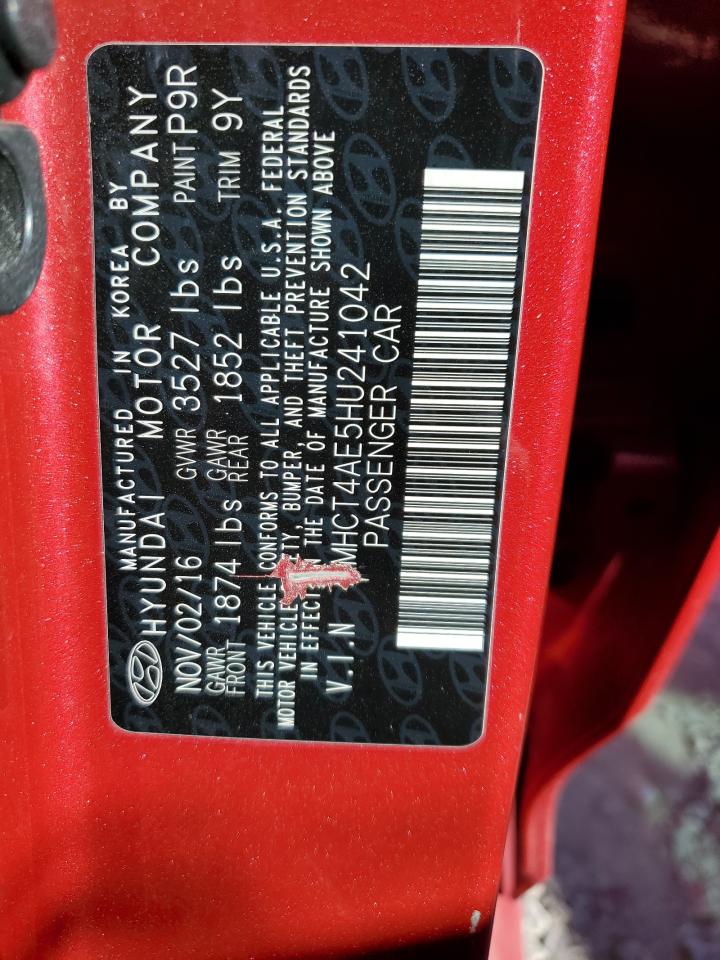 2017 Hyundai Accent VIN KMHCT4AE5HU241042 Copart auction photo, front end / minor dent/scratches damage thumbnail 12
