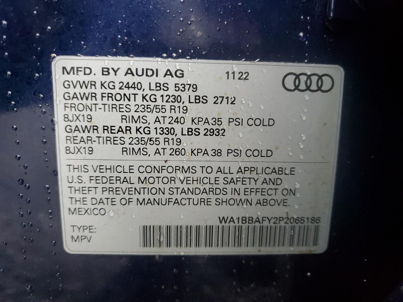 2023 Audi Q5 VIN WA1BBAFY2P2065186 Copart auction photo, water/flood damage thumbnail 14
