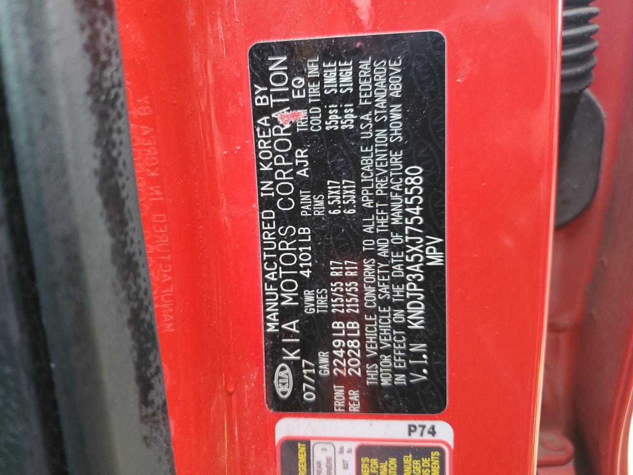2018 KIA Soul VIN KNDJP3A5XJ7545580 Copart auction photo, rear end damage thumbnail 12