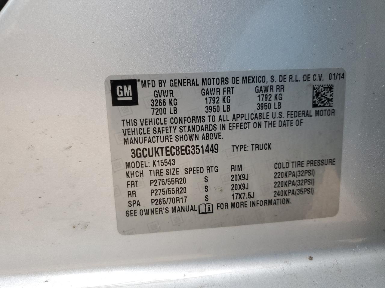 2014 Chevrolet Silverado VIN 3GCUKTEC8EG351449 Copart auction photo, front end / side damage thumbnail 13