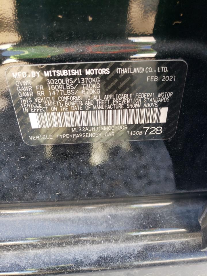 2021 Mitsubishi Mirage VIN ML32AUHJ1MH007009 Copart auction photo, water/flood damage thumbnail 12