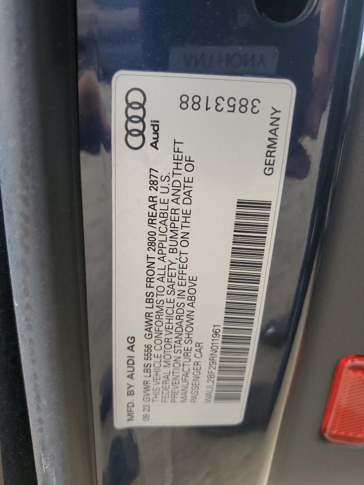 2024 Audi A6 VIN WAUL2BF29RN011961 Copart auction photo, water/flood damage thumbnail 12