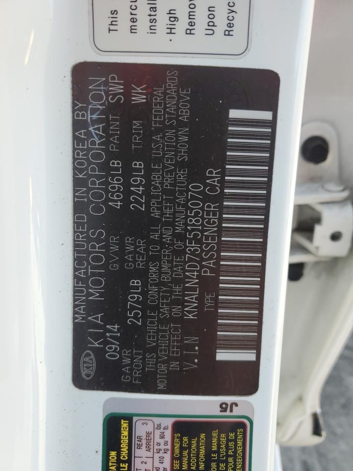 2015 KIA Cadenza VIN KNALN4D73F5185070 Copart auction photo, front end / side damage thumbnail 12