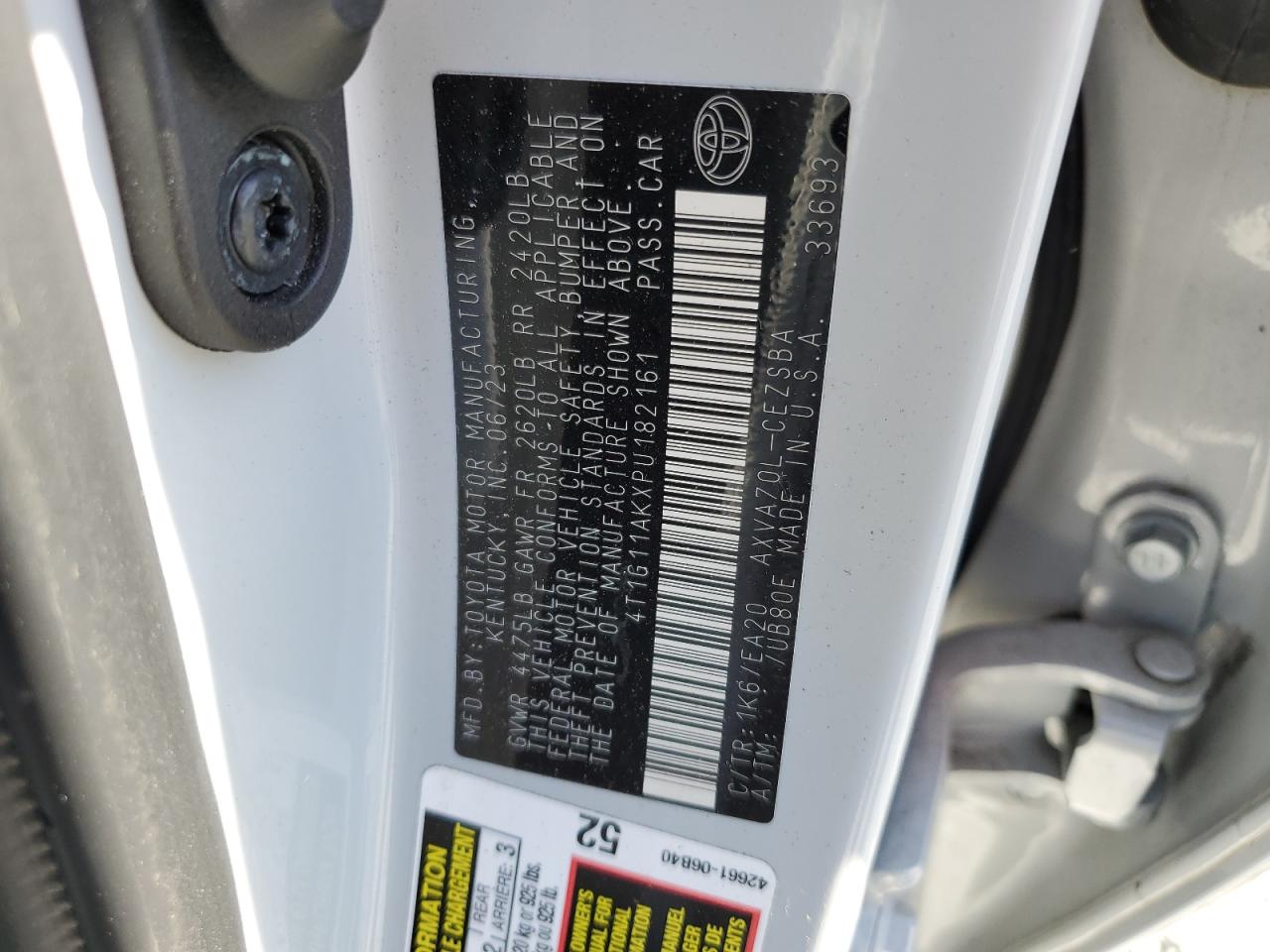 2023 Toyota Camry VIN 4T1G11AKXPU182161 Copart auction photo, rear end / side damage thumbnail 13