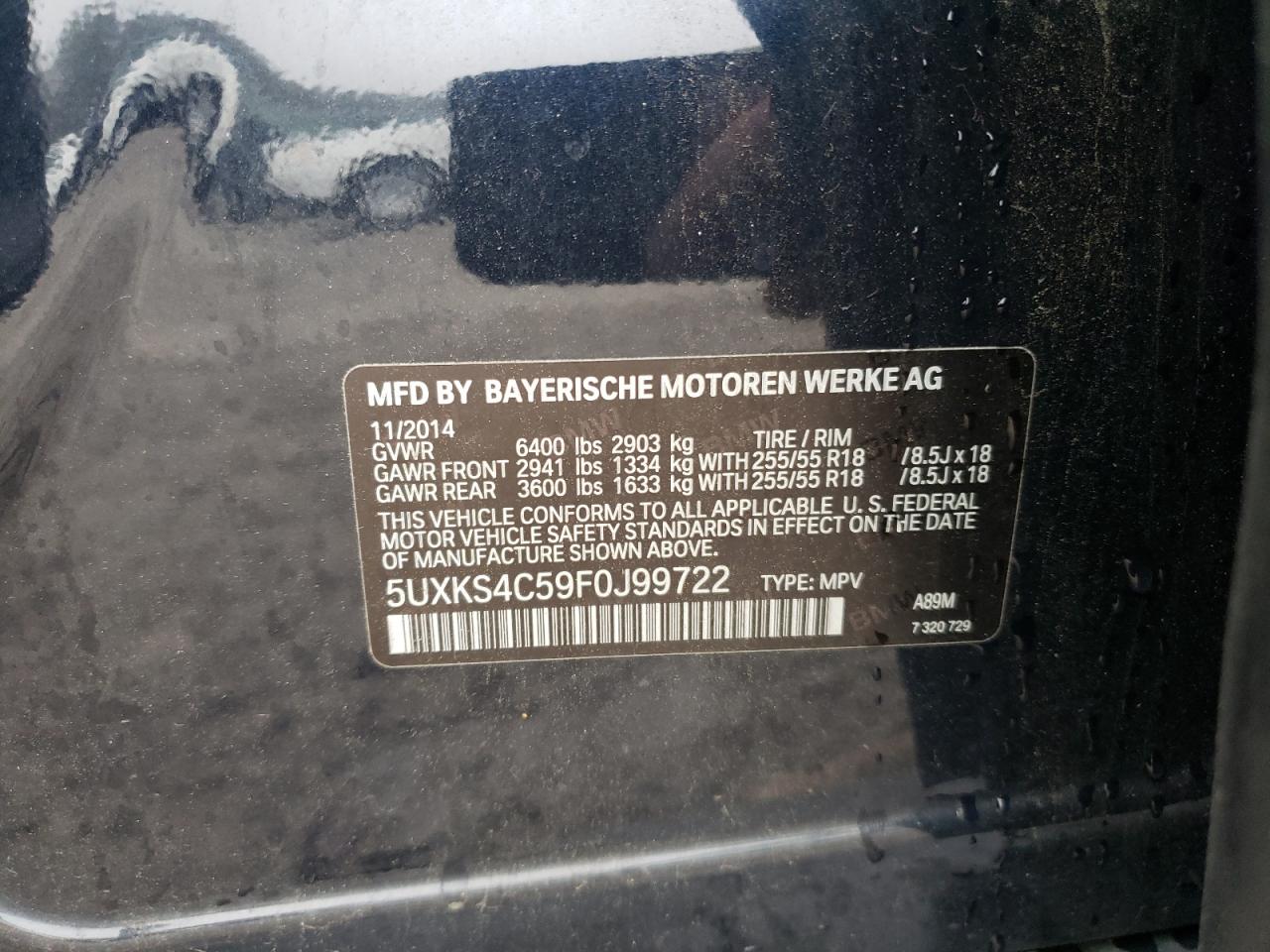 2015 BMW X5 VIN 5UXKS4C59F0J99722 Copart auction photo, rear end / front end damage thumbnail 13