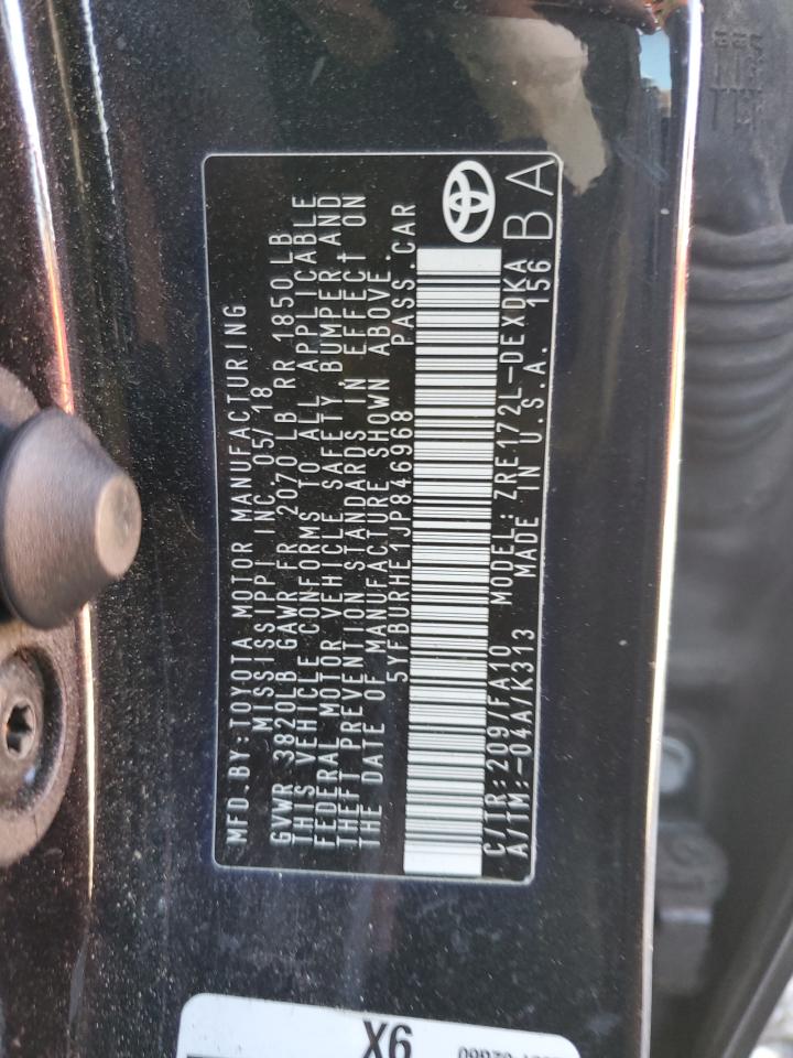 2018 Toyota Corolla VIN 5YFBURHE1JP846968 Copart auction photo, front end damage thumbnail 13