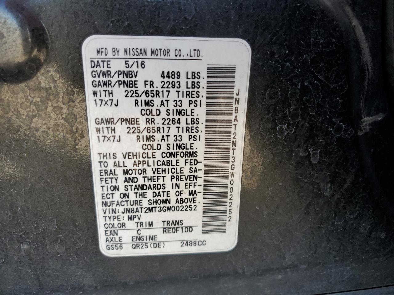 2016 Nissan Rogue VIN JN8AT2MT3GW002252 Copart auction photo, undercarriage / front end damage thumbnail 12