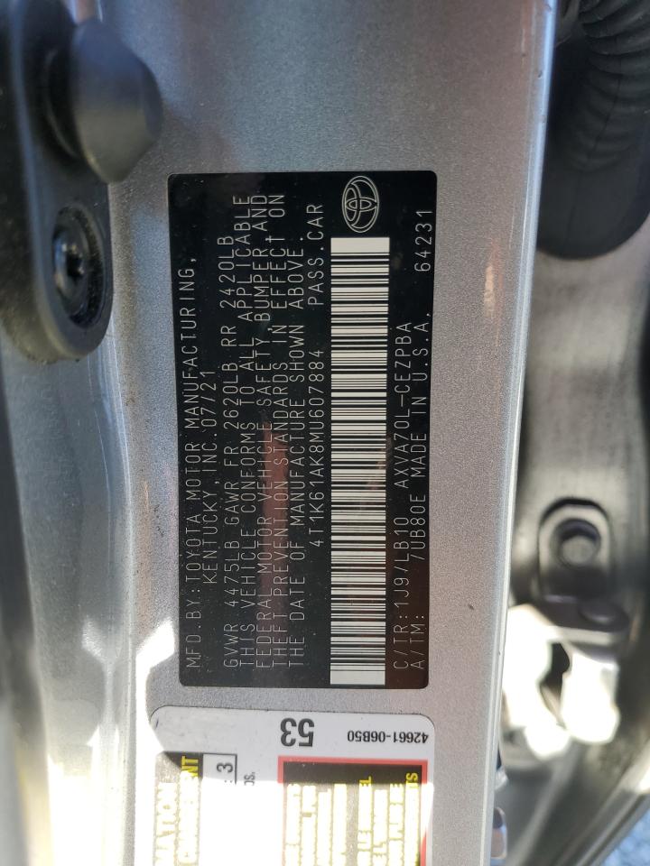 2021 Toyota Camry VIN 4T1K61AK8MU607884 Copart auction photo, front end / mechanical damage thumbnail 14
