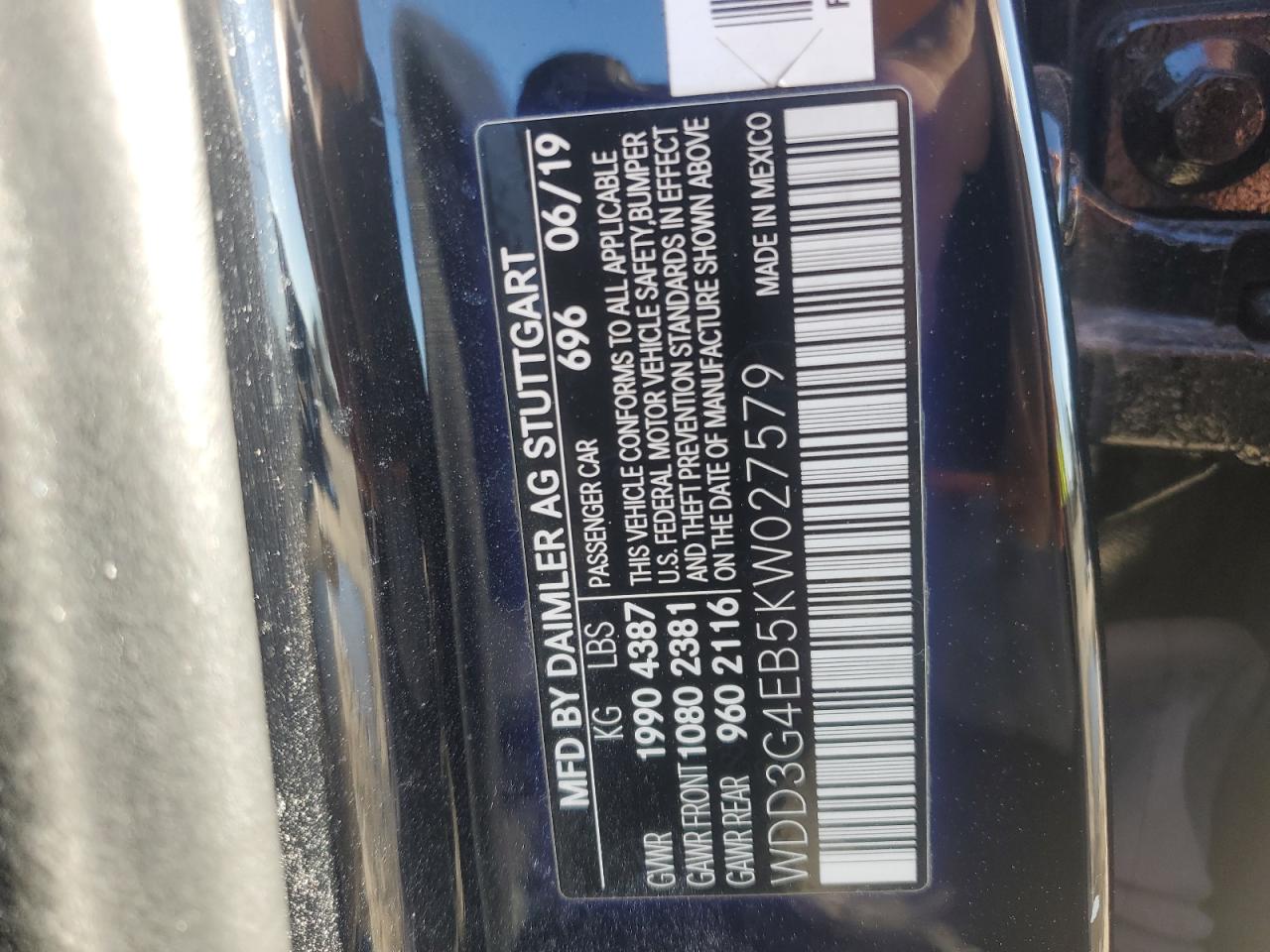 2019 Mercedes-Benz A-klasse VIN WDD3G4EB5KW027579 Copart auction photo, all over damage thumbnail 13