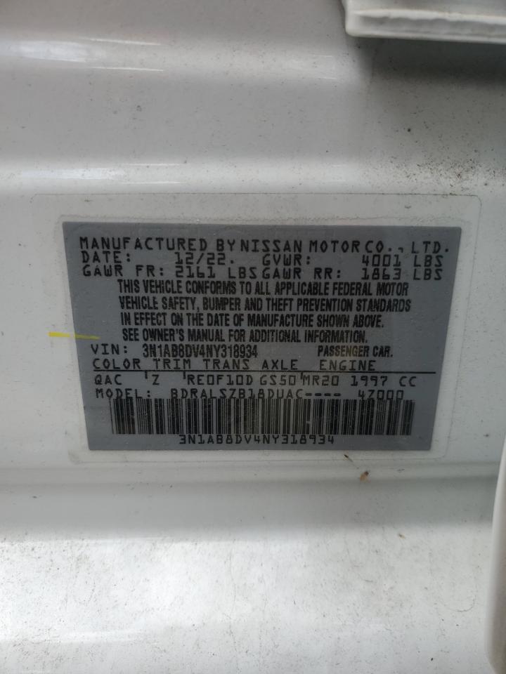 2022 Nissan Sentra VIN 3N1AB8DV4NY318934 Copart auction photo, front end damage thumbnail 15
