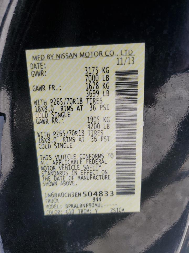2014 Nissan Titan VIN 1N6BA0CH3EN504833 Copart auction photo, undercarriage damage thumbnail 13