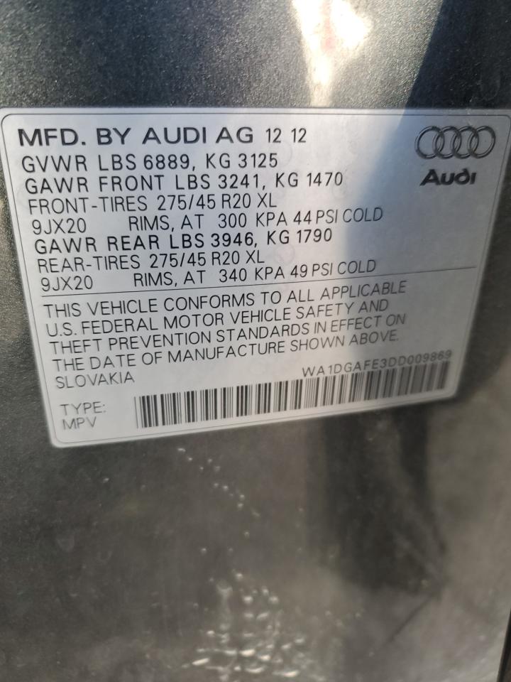 2013 Audi Q7 VIN WA1DGAFE3DD009869 Copart auction photo, all over damage thumbnail 13