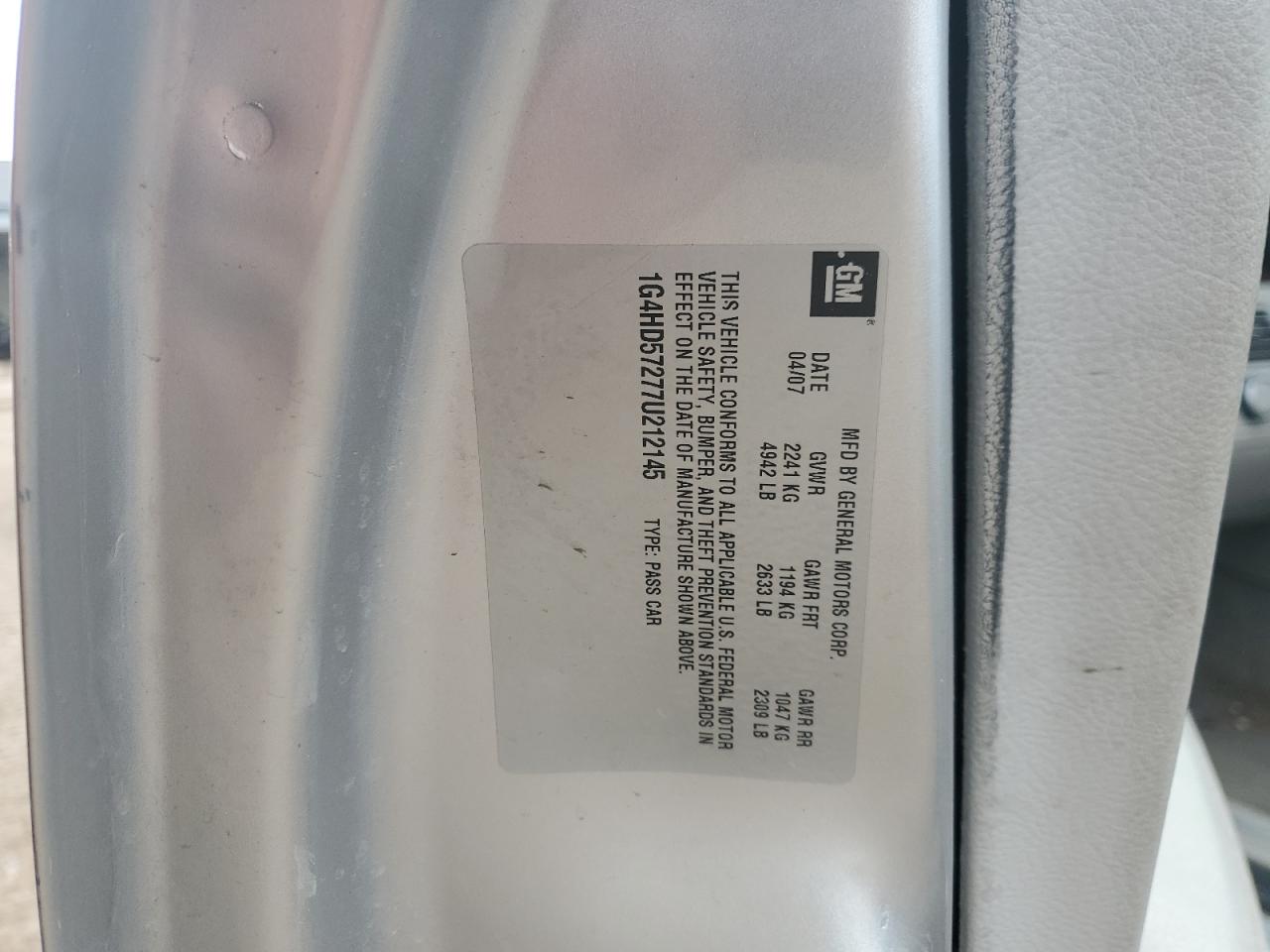 2007 Buick Lucerne VIN 1G4HD57277U212145 Copart auction photo, front end damage thumbnail 12