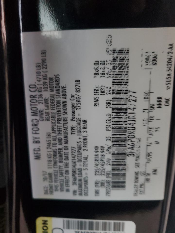 2018 Ford Fusion VIN 3FA6P0RU4JR147277 Copart auction photo, minor dent/scratches damage thumbnail 12