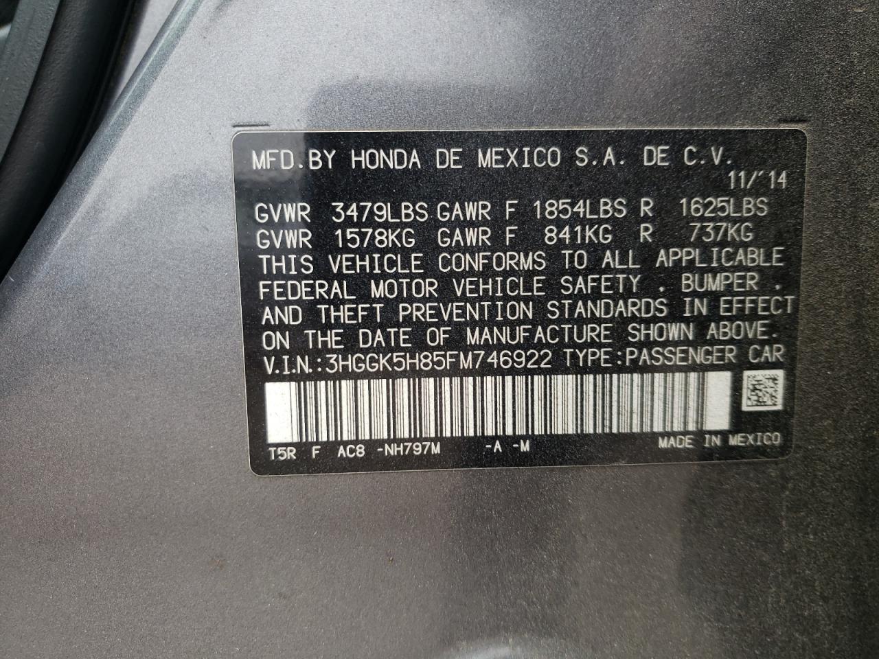 2015 Honda Fit VIN 3HGGK5H85FM746922 Copart auction photo, front end damage thumbnail 14