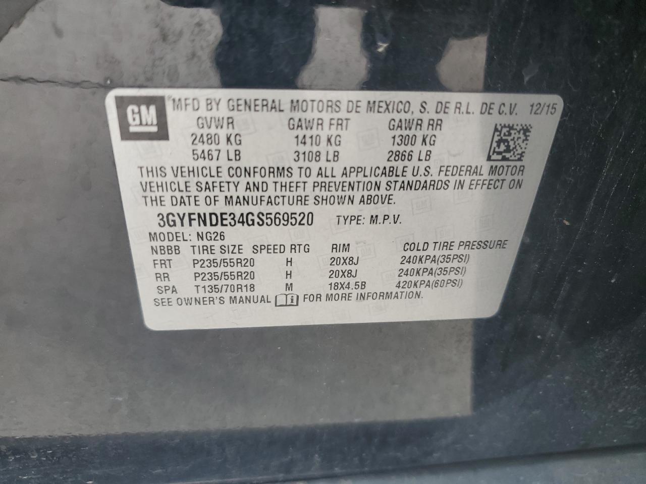 2016 Cadillac SRX VIN 3GYFNDE34GS569520 Copart auction photo, front end damage thumbnail 14
