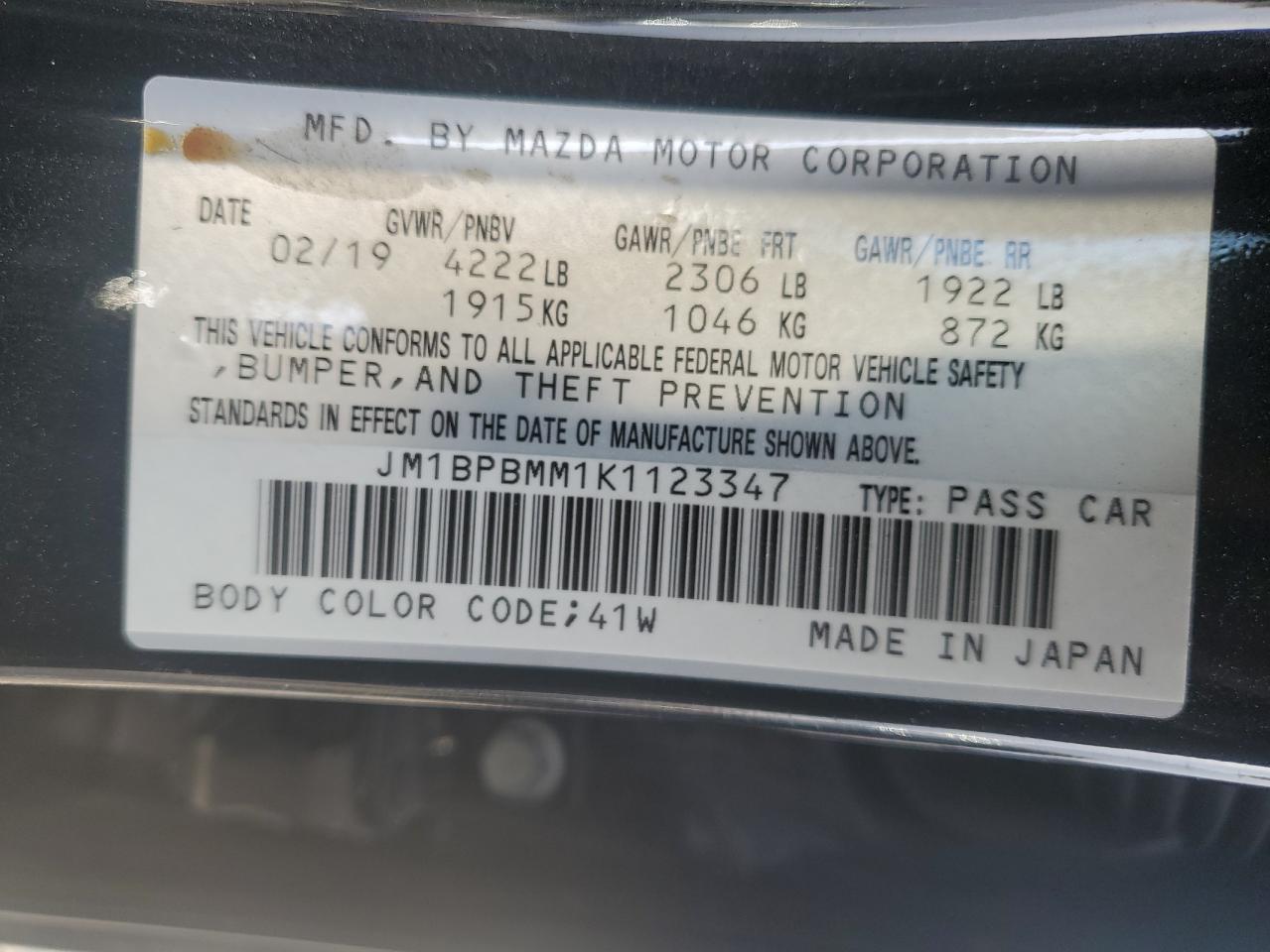2019 Mazda 3 VIN JM1BPBMM1K1123347 Copart auction photo, front end damage thumbnail 13