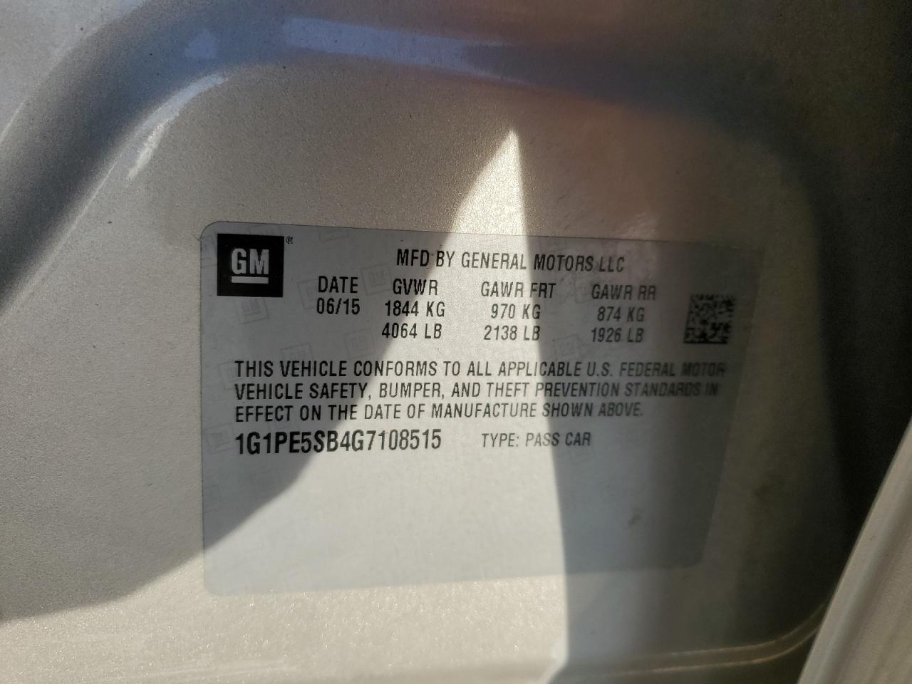 2016 Chevrolet Cruze VIN 1G1PE5SB4G7108515 Copart auction photo, mechanical / front end damage thumbnail 12