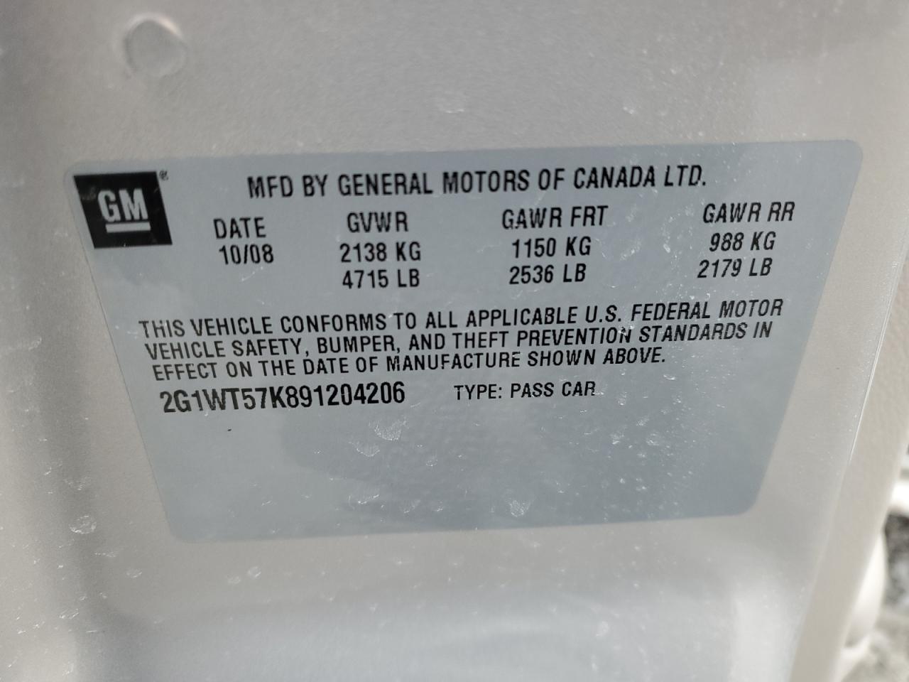 2009 Chevrolet Impala VIN 2G1WT57K891204206 Copart auction photo, front end damage thumbnail 14