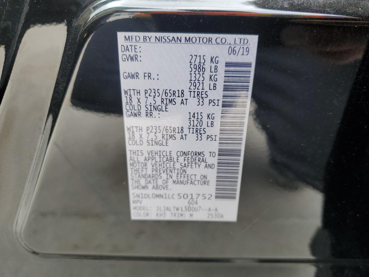 2020 Infiniti QX60 VIN 5N1DL0MN1LC501752 Copart auction photo, rear end / front end damage thumbnail 13