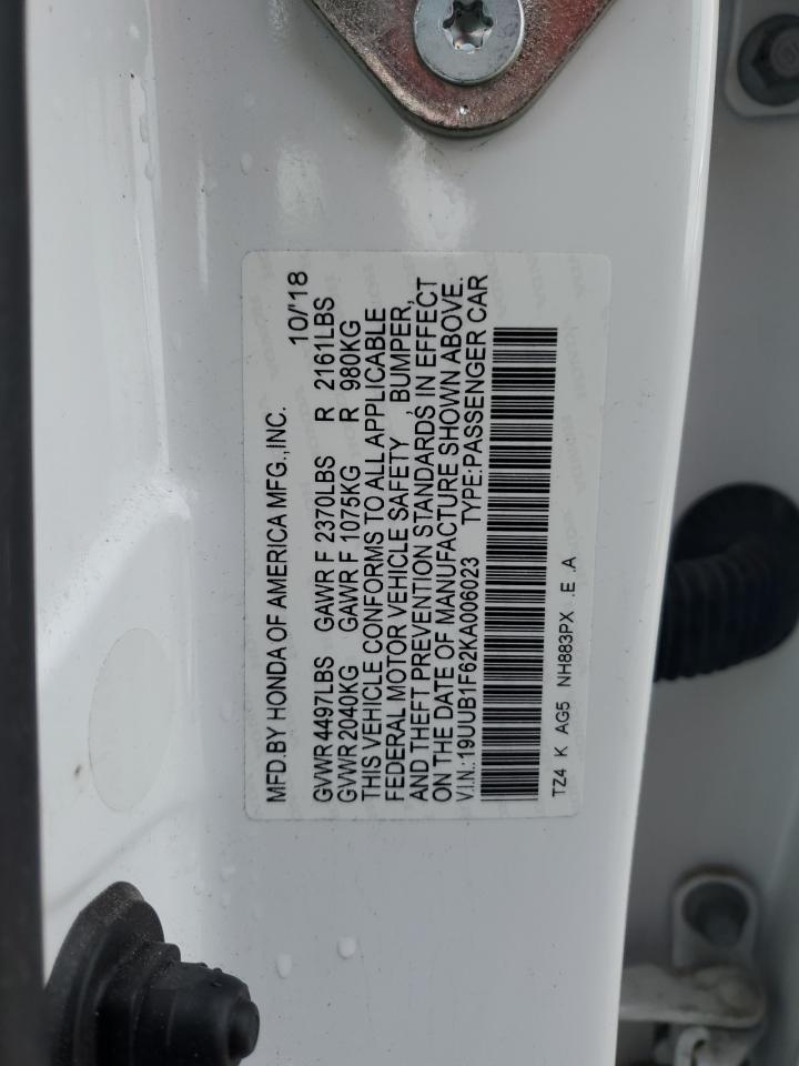 2019 Acura TLX VIN 19UUB1F62KA006023 Copart auction photo, front end damage thumbnail 12