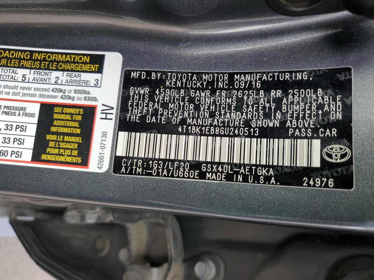 2016 Toyota Avalon VIN 4T1BK1EB8GU240513 Copart auction photo, rear end damage thumbnail 12
