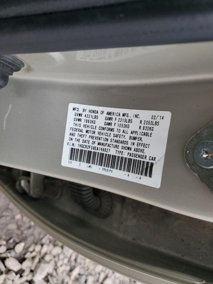2014 Honda Accord VIN 1HGCR2F58EA148627 Copart auction photo, front end / side damage thumbnail 14