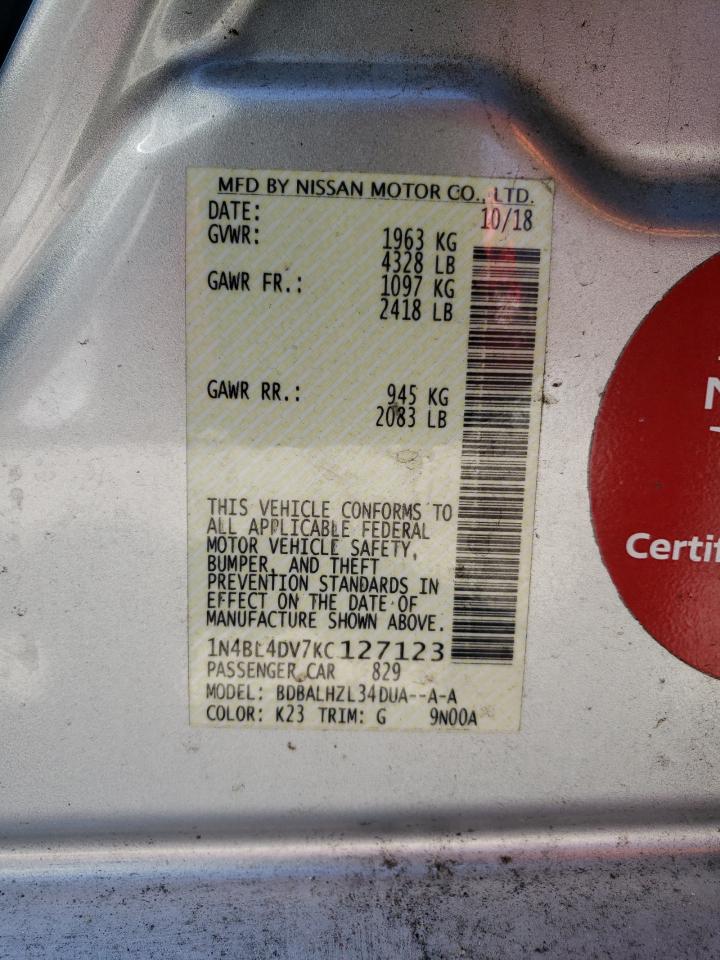 2019 Nissan Altima VIN 1N4BL4DV7KC127123 Copart auction photo, rear end damage thumbnail 12