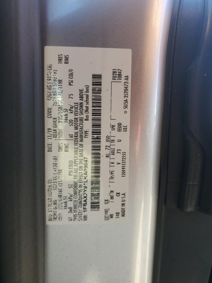 2020 Ford Transit VIN 1FBAX2Y81LKA09647 Copart auction photo, front end / side damage thumbnail 14