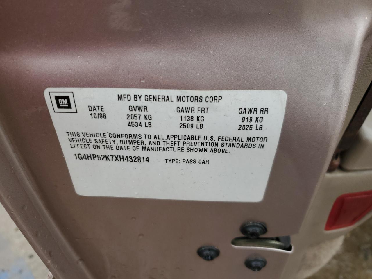 1999 Buick LeSabre VIN 1G4HP52K7XH432814 Copart auction photo, side damage thumbnail 12