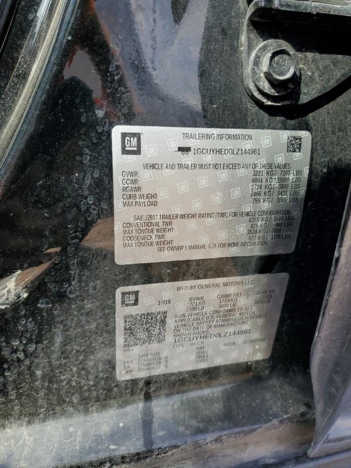 2020 Chevrolet Silverado VIN 1GCUYHED0LZ144961 Copart auction photo, front end damage thumbnail 12