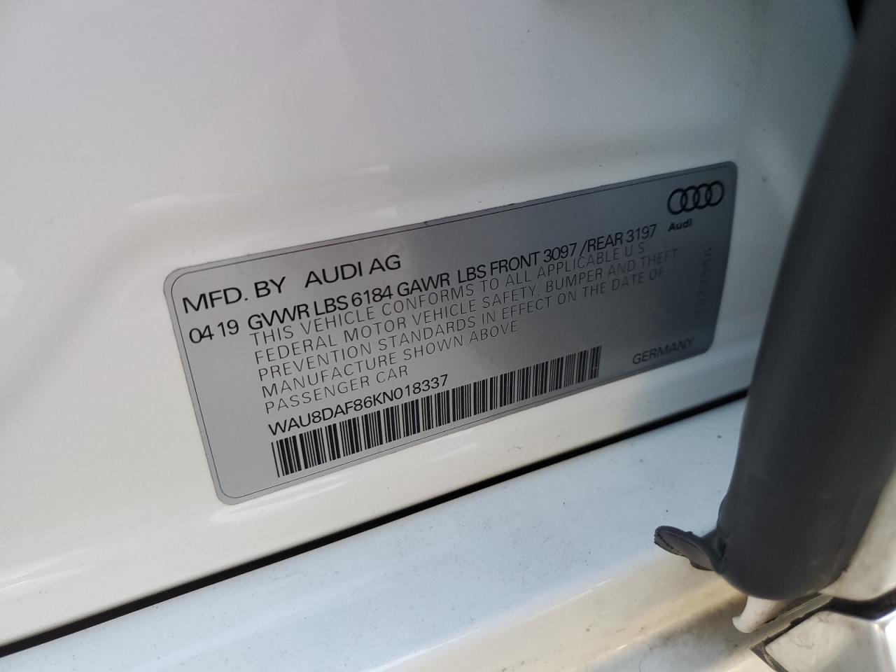 2019 Audi A8 VIN WAU8DAF86KN018337 Copart auction photo, front end damage thumbnail 15